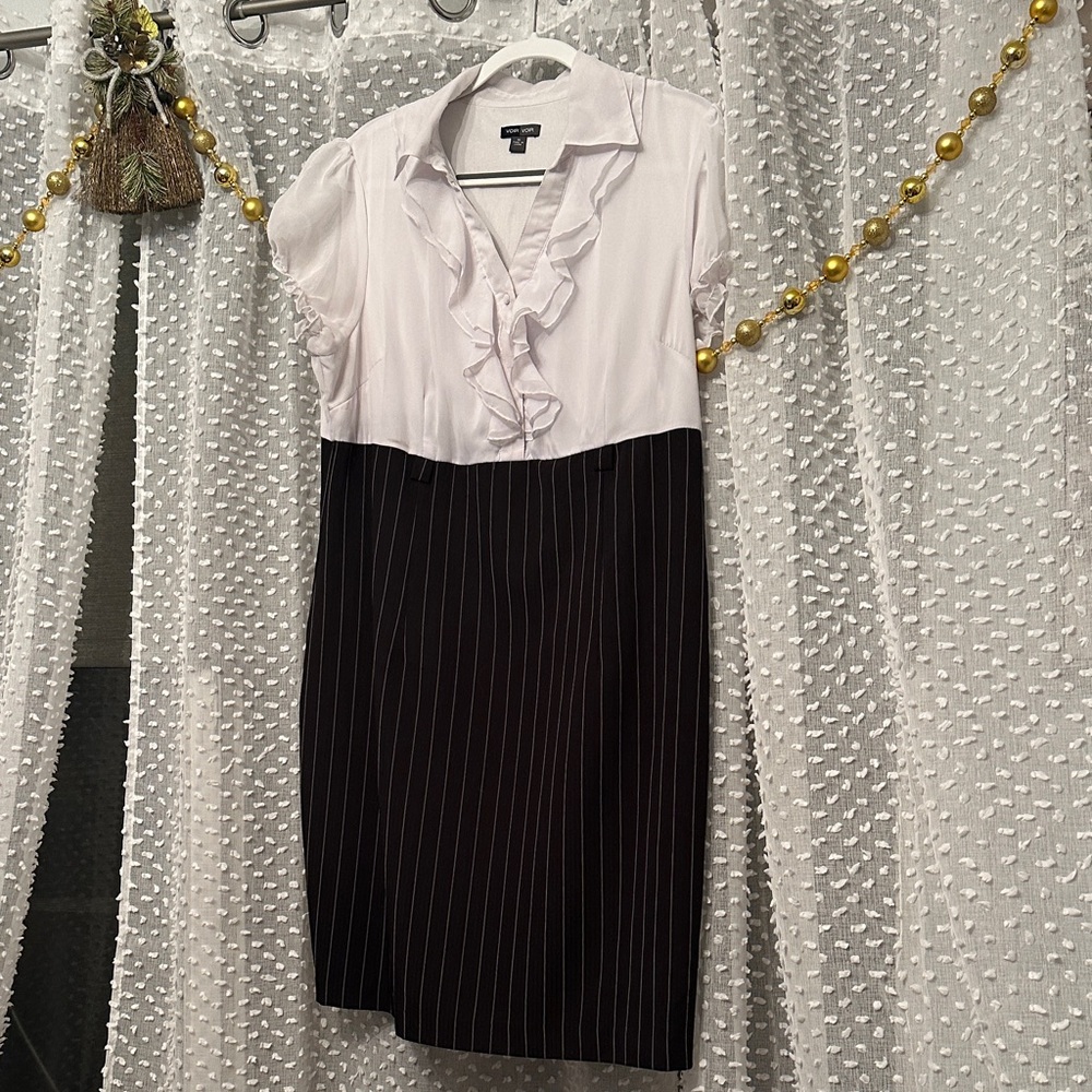 Voir Voir Black and White Pinstripe Mini Dress